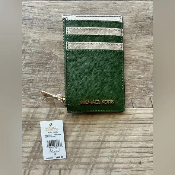 NWT Michael Kors Jet Set Travel Green Card Holder Multi - Picture 6 of 6